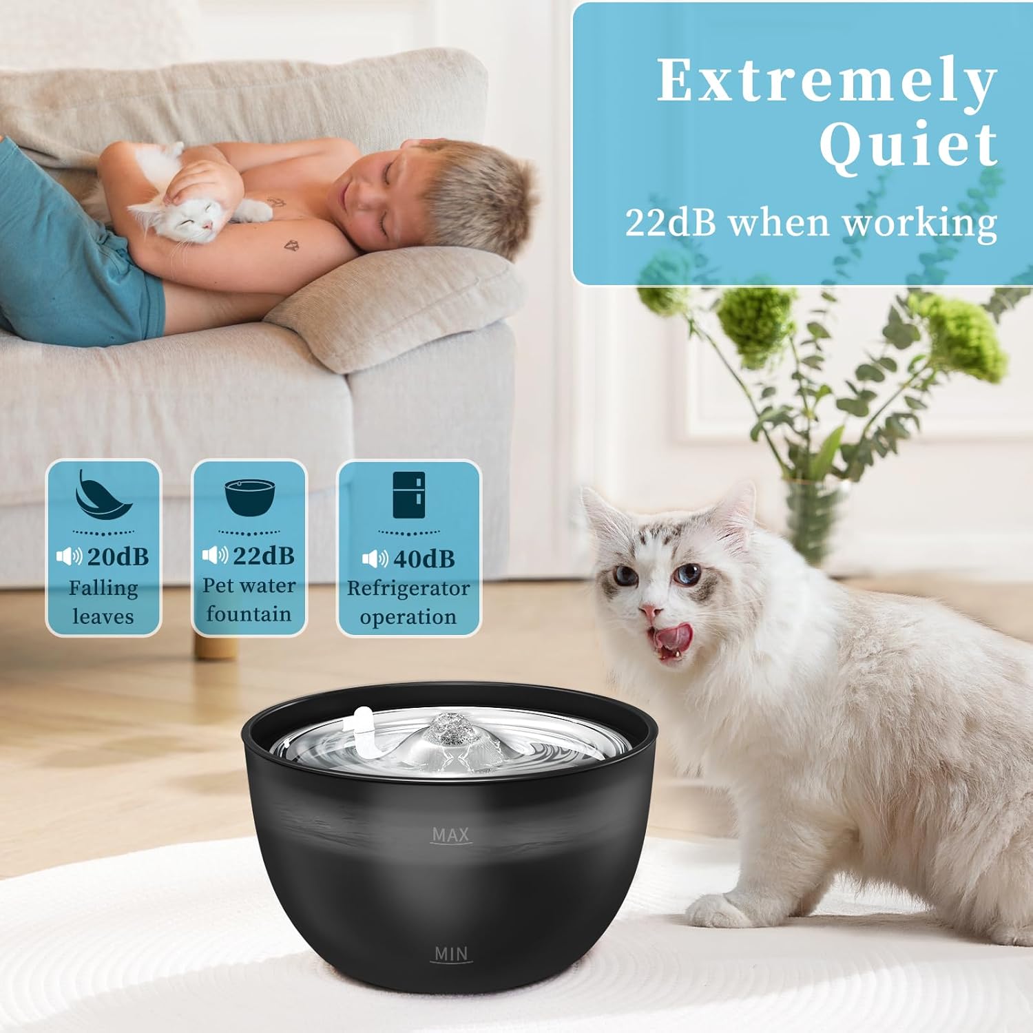 102oz/3L Cat Water Fountain Stainless Steel Tray Automatic Water Bowl Dispenser for Pets - click2shop