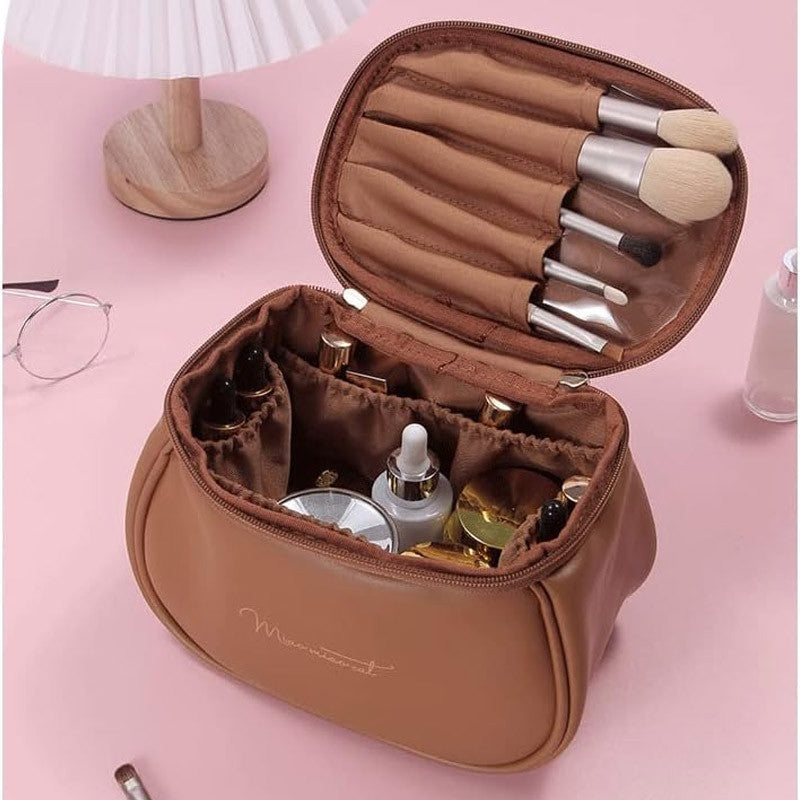 Portable PU Leather Makeup Bag & Organizer With Large Capacity