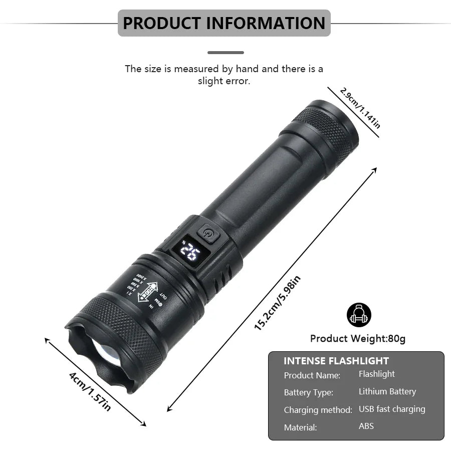 Tactical Torch Light - High Power Led Flashlight - Camping Fishing Emergency