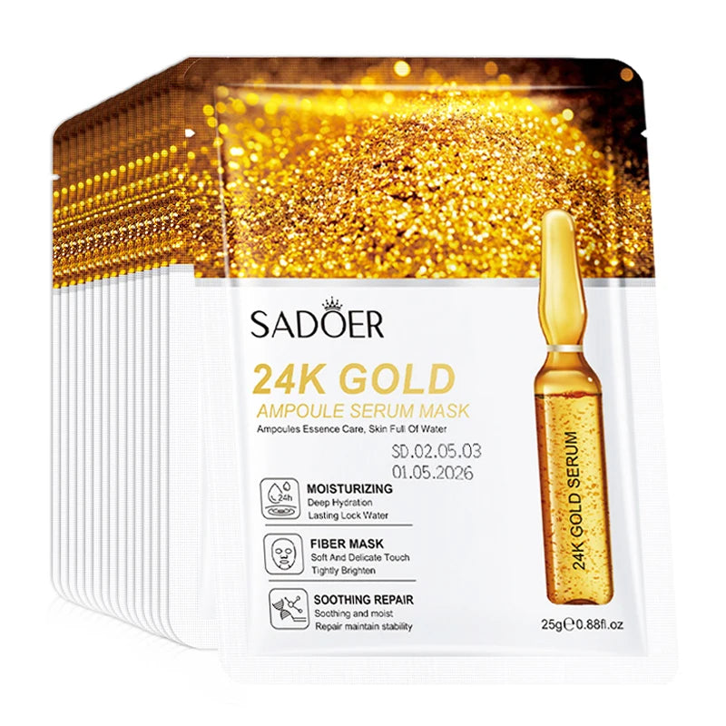 10pcs SAODER 24K Gold Facial Face Masks Skincare Firming Moisturizing Nourishing Hydrating Skin Care