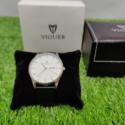 Viguer Men Casual Watch |  Leather Strap, Waterproof