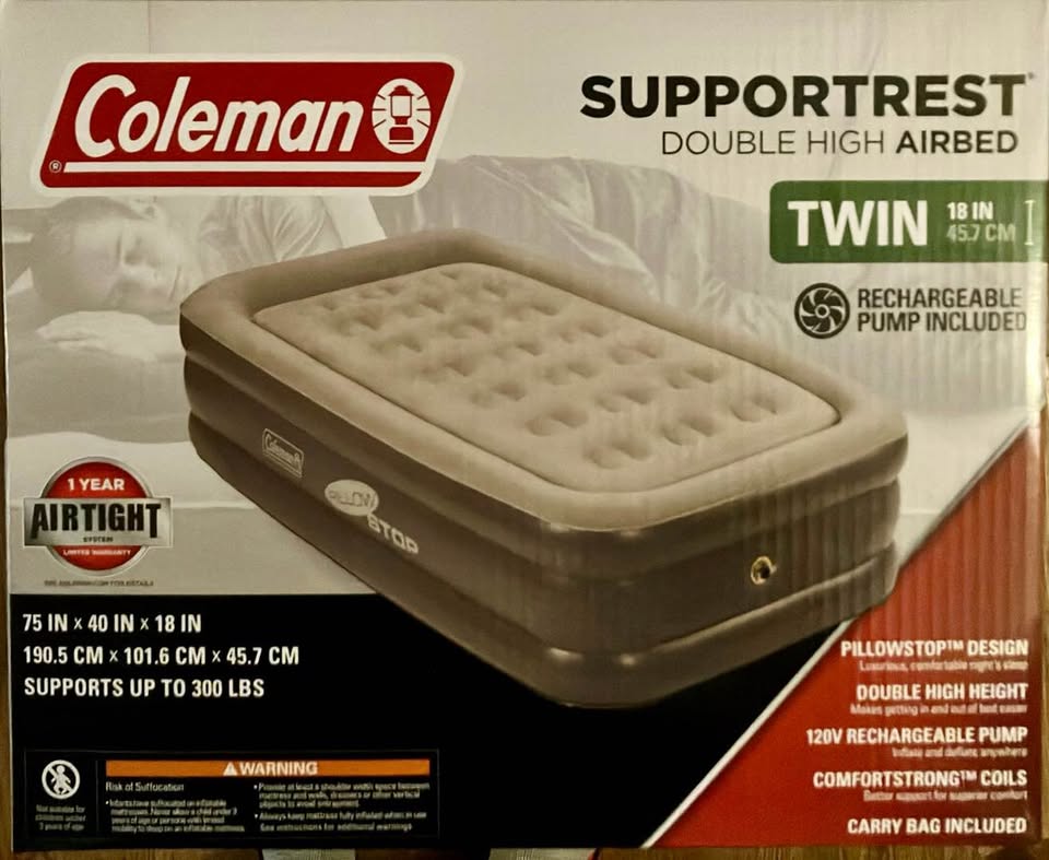Coleman Air Mattress (Double High Twin) 120v Rechargeable Air Pump included - click2shop